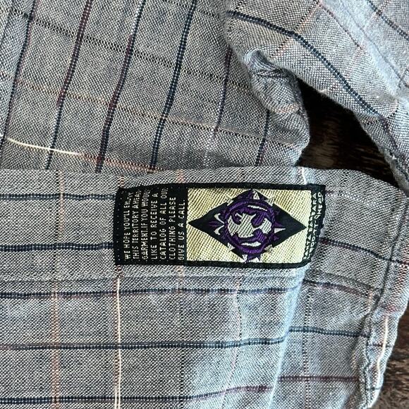Territory Ahead Linen Cotton Button Up Shirt M Gray Short Sleeve Plaid Summer - Picture 3 of 8